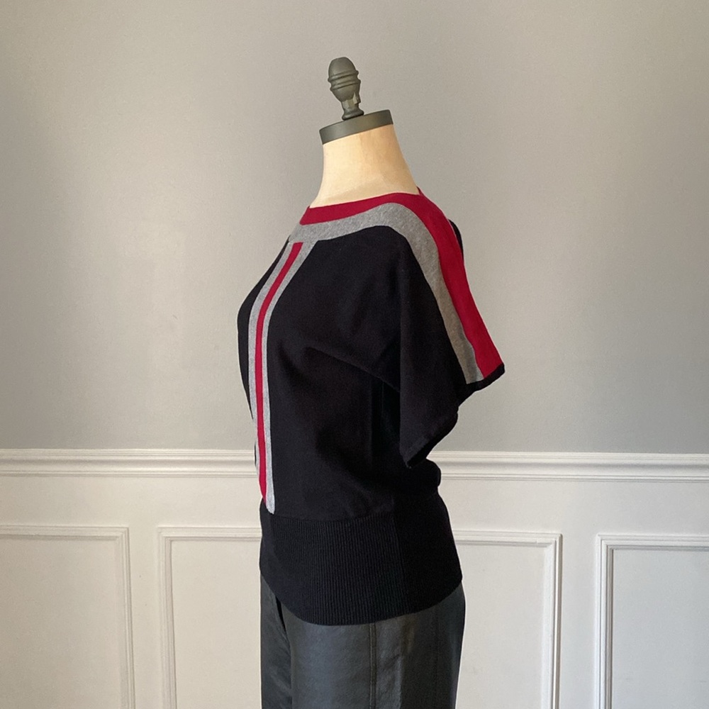 Cable & Gauge Black Colorblock Striped Short Sleeve Sweater Boatneck Size S - Picture 3 of 7